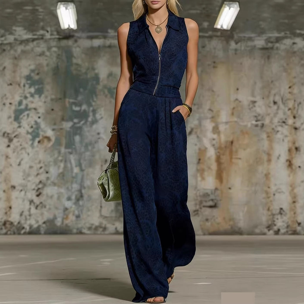 Printed Zip-up Sleeveless Jumpsuit