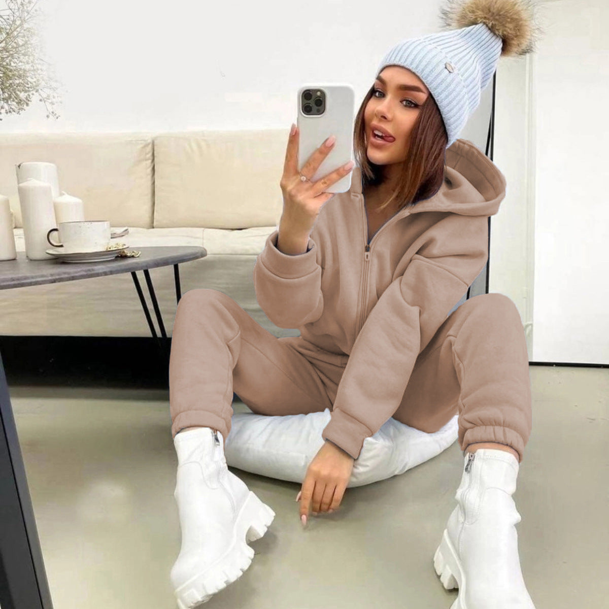 Women's Long-sleeved Casual Hooded Sports Suit Two-piece Suit