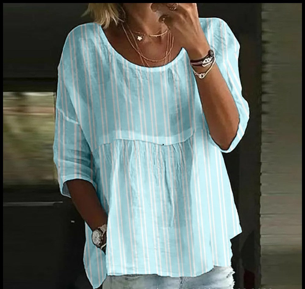 Women's T-shirt Casual Spider Bat Digital Print Mid Sleeve Pleated Round Neck Top