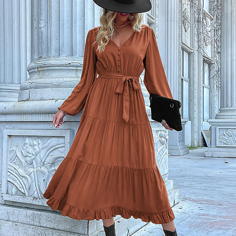 Casual Long Sleeve Solid Color Dress Draping Effect