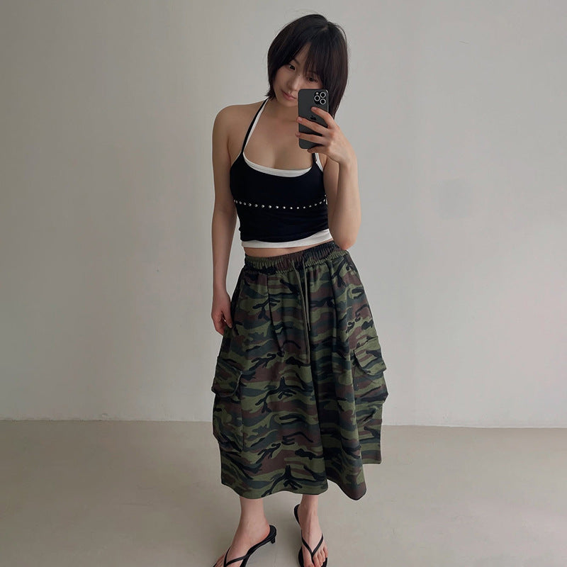 Women's Street Contrast Colors False-two-piece Halter Backless Short Vest