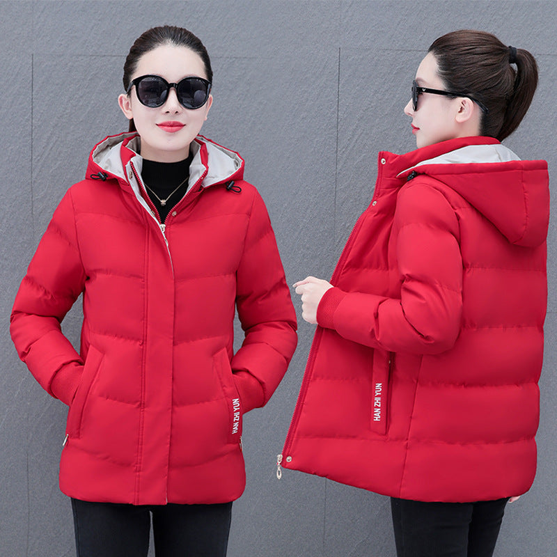 Winter Fleece-lined Thick Middle-aged Mom's Lamb Fleece Hooded Down Cotton Coat For Women