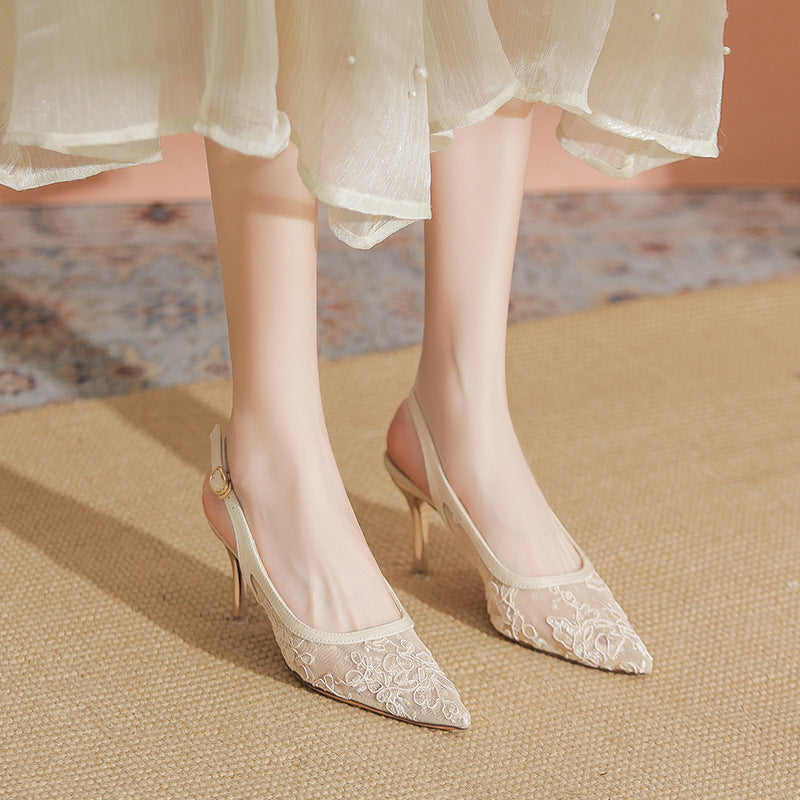 Lace Hollow-out Mesh Pointed High Heels Sexy