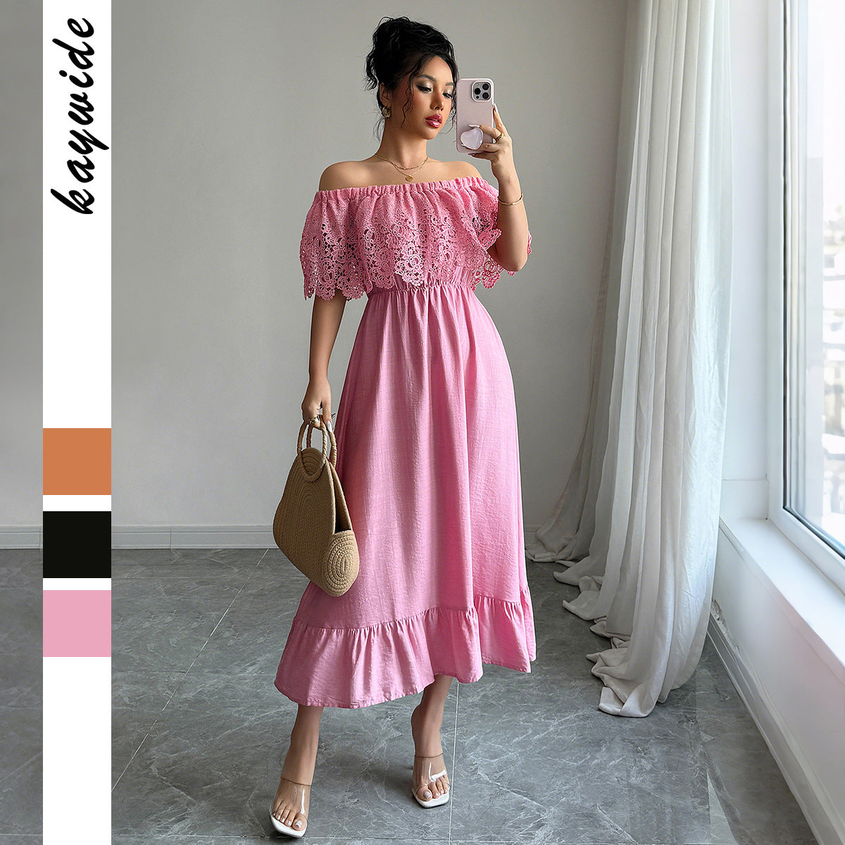 European And American Elegant Style Off-shoulder A- Line Dress