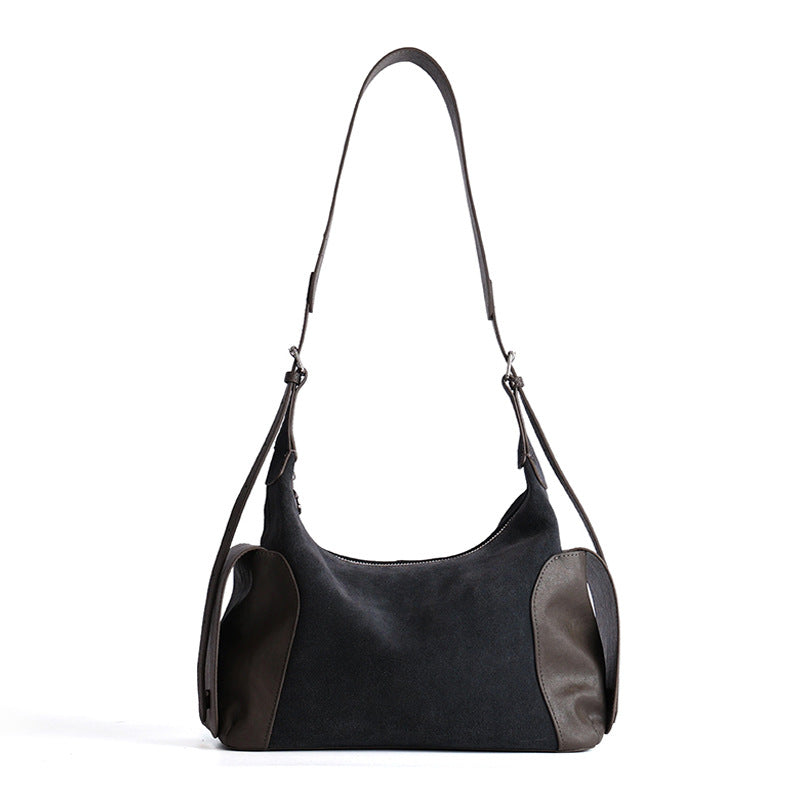 Vintage Boston Bag With Frosted Cowhide And Large Capacity Shoulder Bag