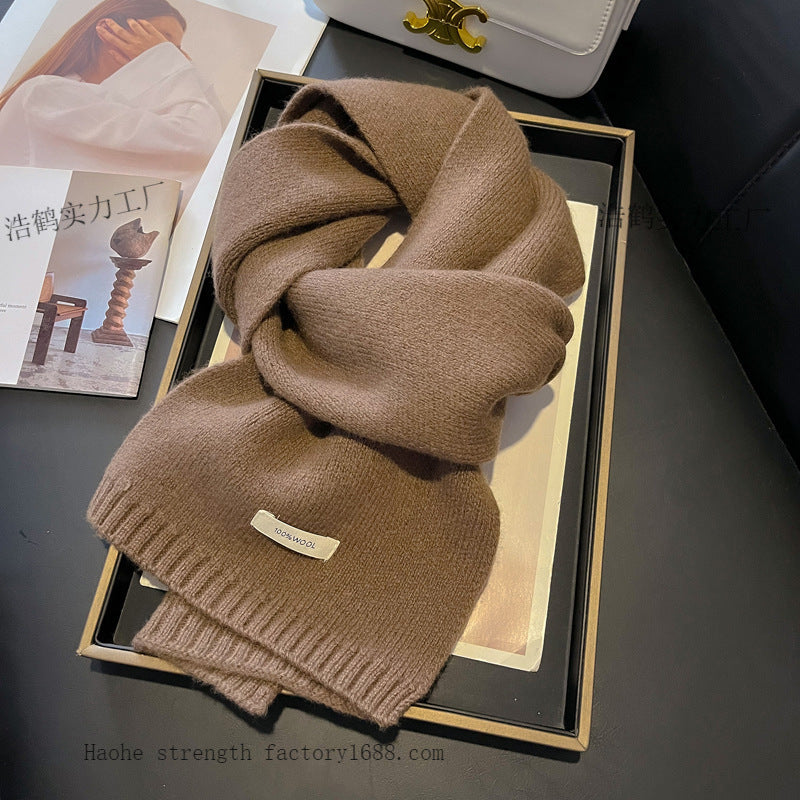 Womens Solid-Color Knitted Sheep Wool Scarf