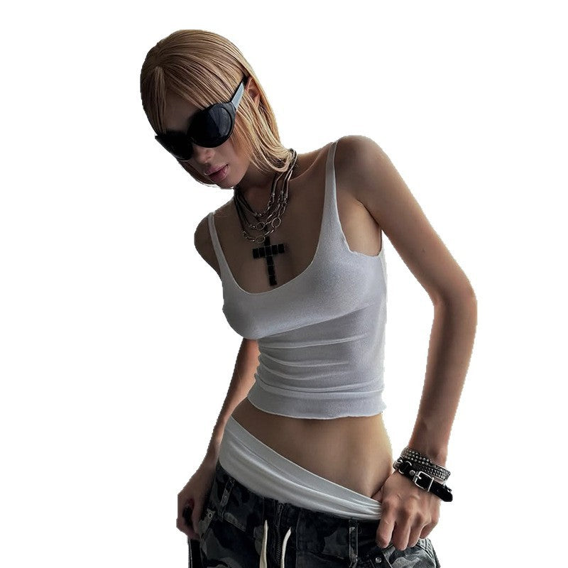 Casual Street Style Hot Girl Solid Color Characteristic U-neck Versatile Top For Women