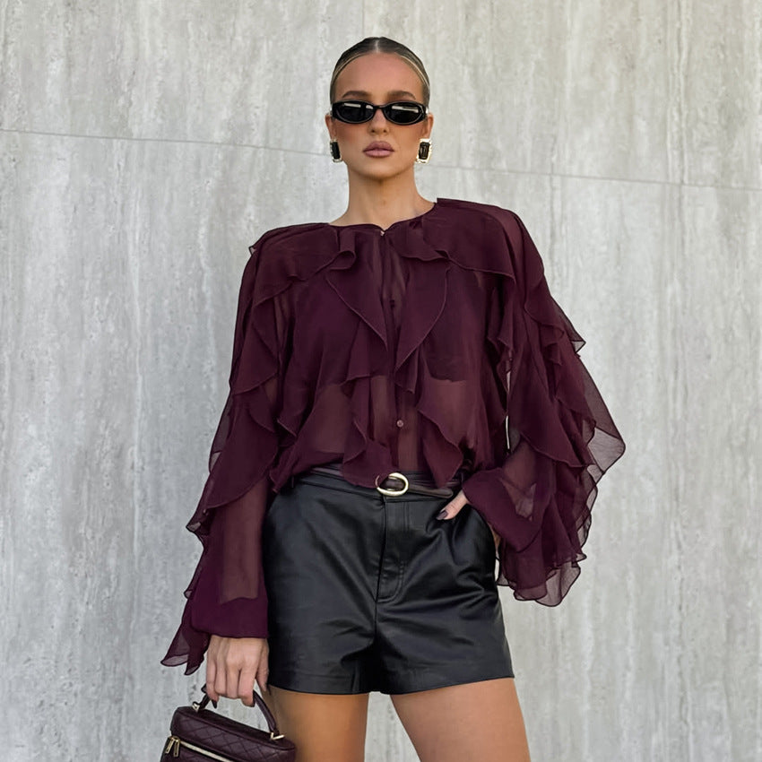 Fashionable High-end Layered Ruffle Blouse For Women