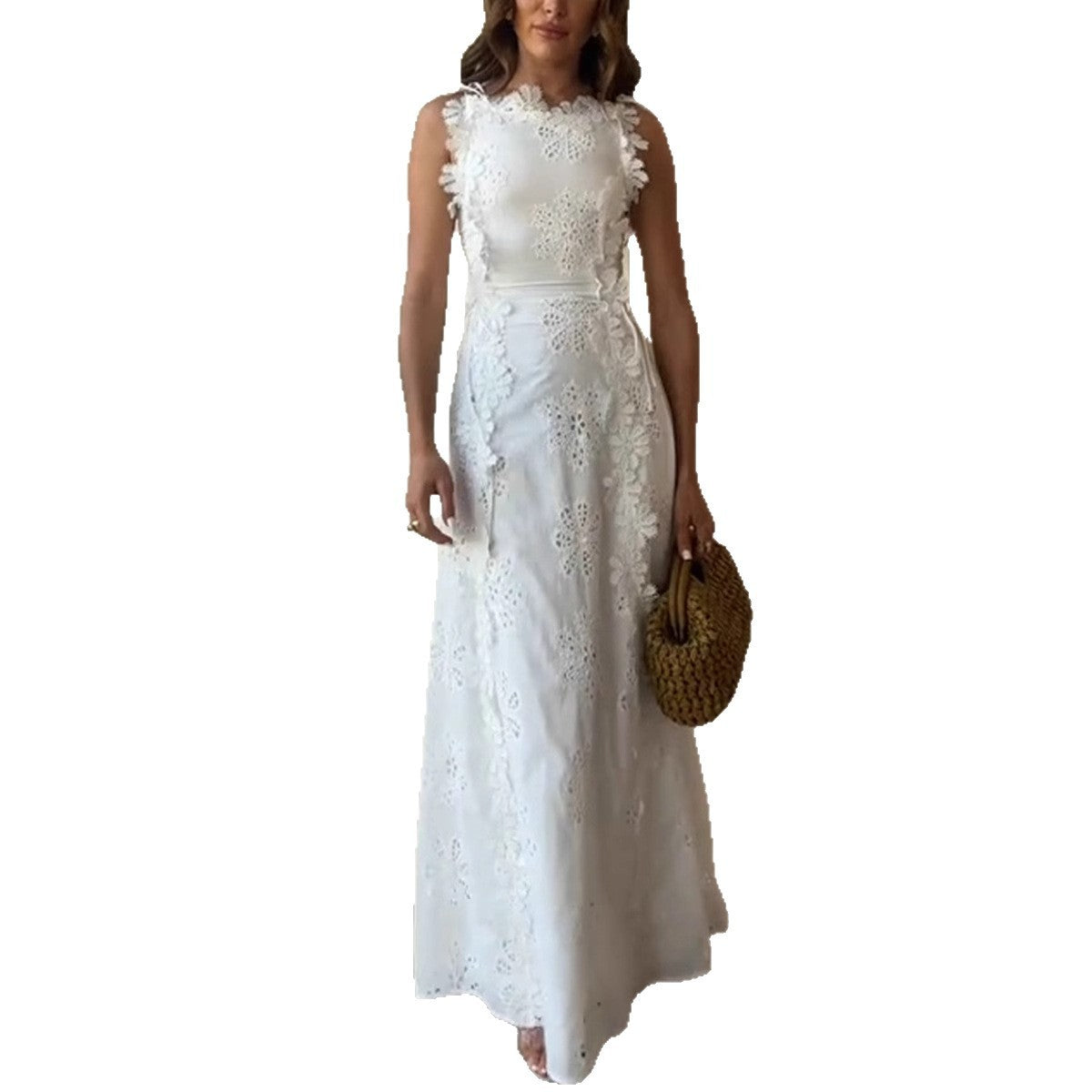 Lace Embroidery Strap Holiday Dress