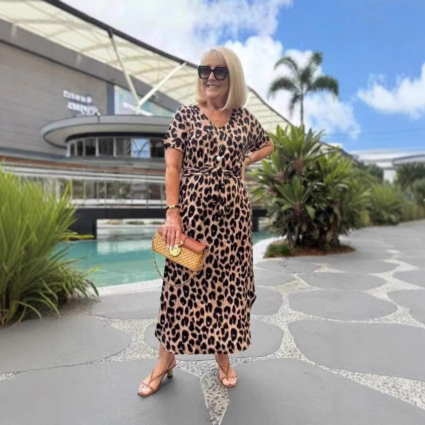 Women's Short Sleeve V-neck Leopard Print Printed Dress