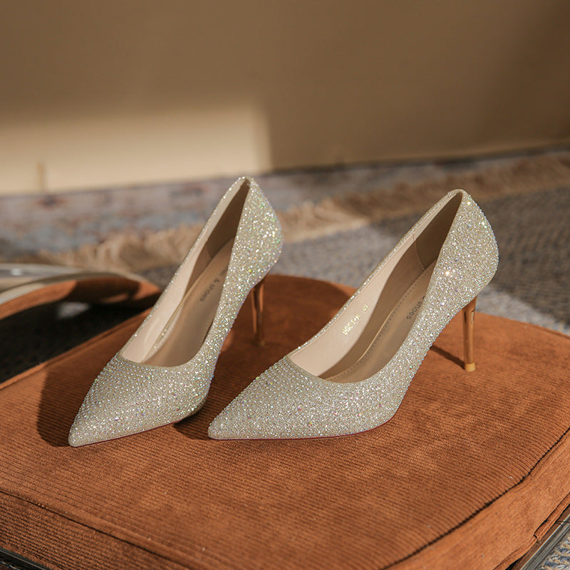 Korean Version New Versatile Crystal High Heels