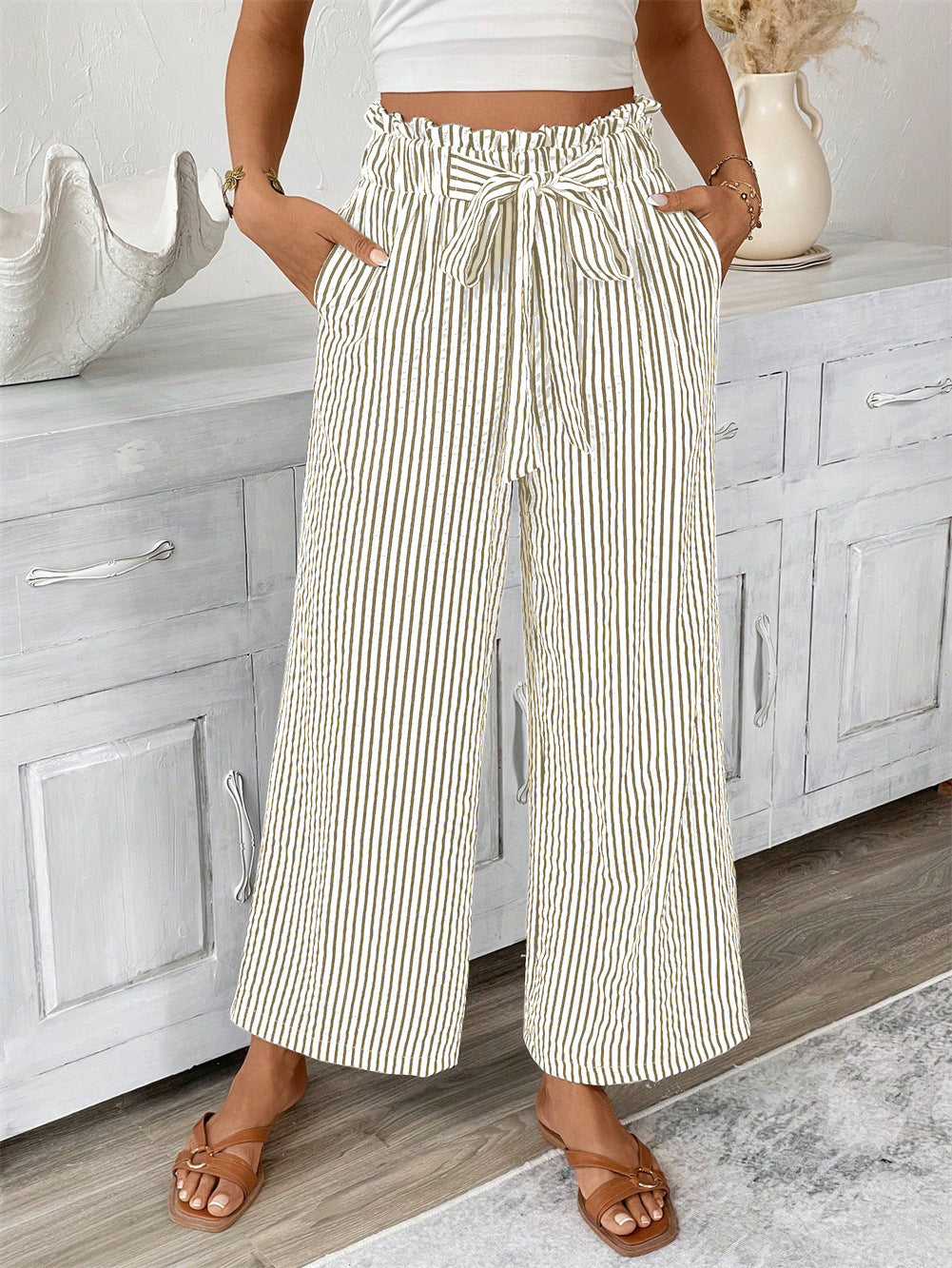 Women's Striped Elegant Straight-leg Pants