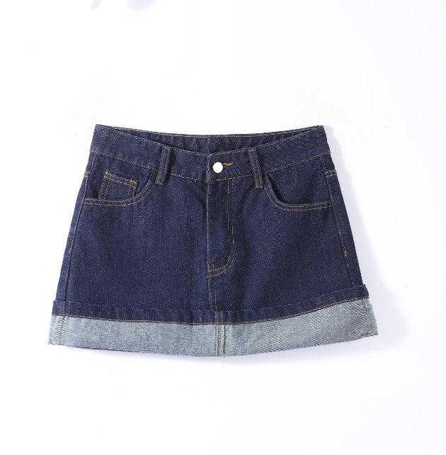 Vintage Denim Jacket Women's All-matching Short Polo Collar Jacket Top Skirt Suit