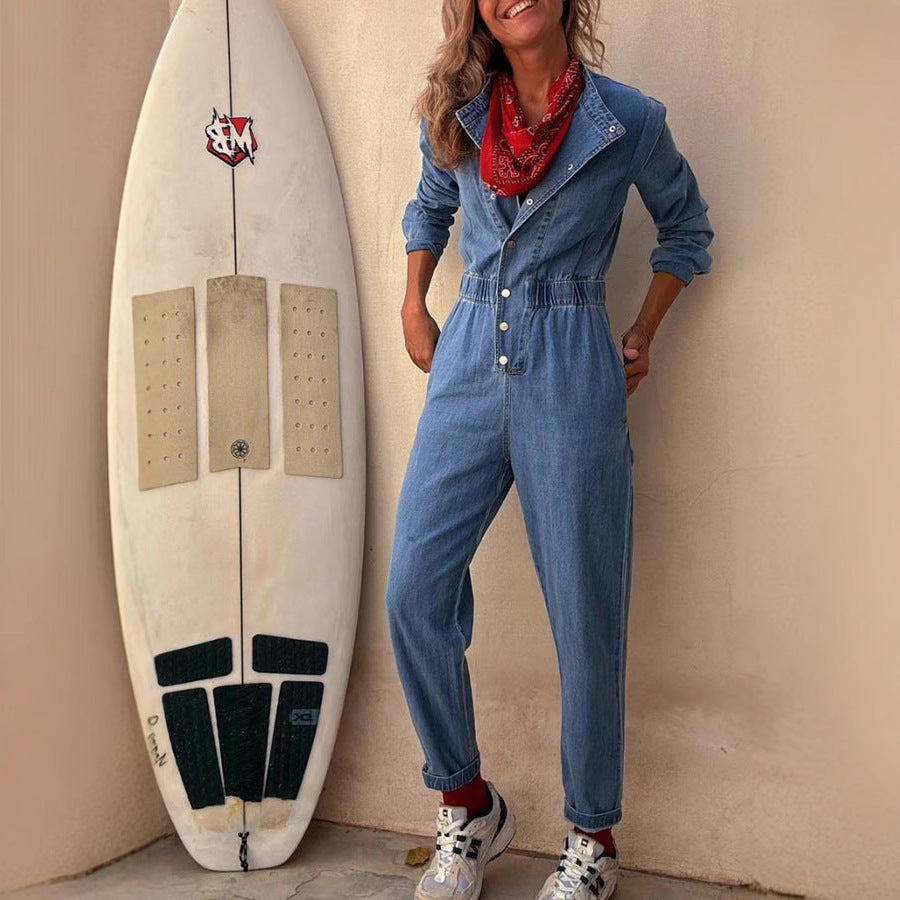 Personality Street Pocket Washed Women's Jumpsuit