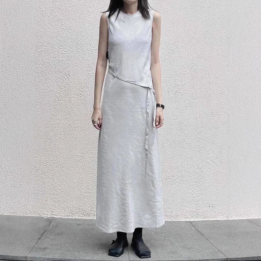 Blue Sleeveless Round Neck Slim Fit Long Dress