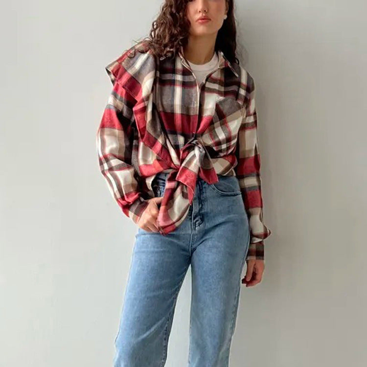 Plaid Lapel Long Sleeve Cardigan Shirt