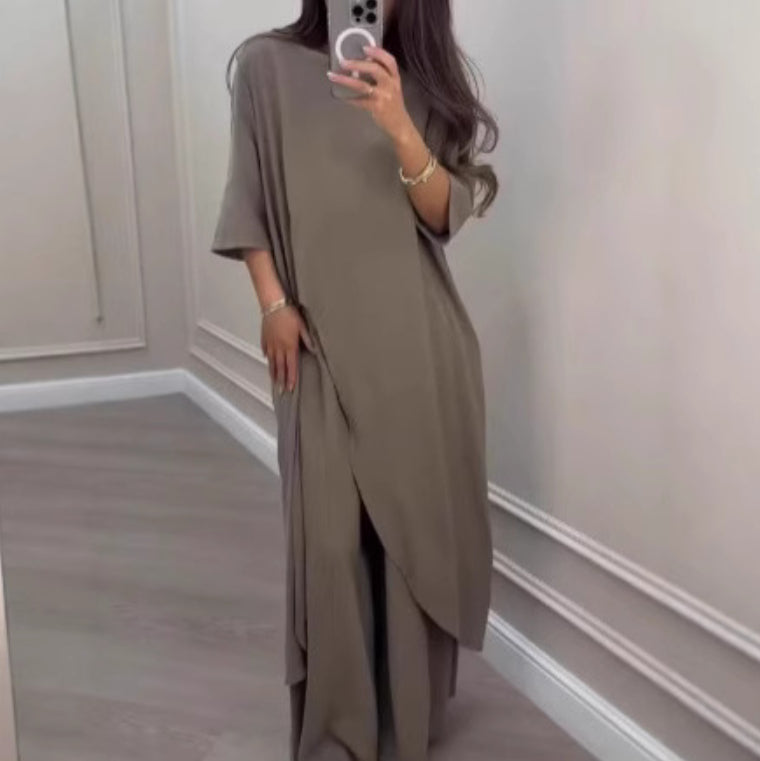 Wide-Leg Pants Suit Fashionable And Casual Solid Color