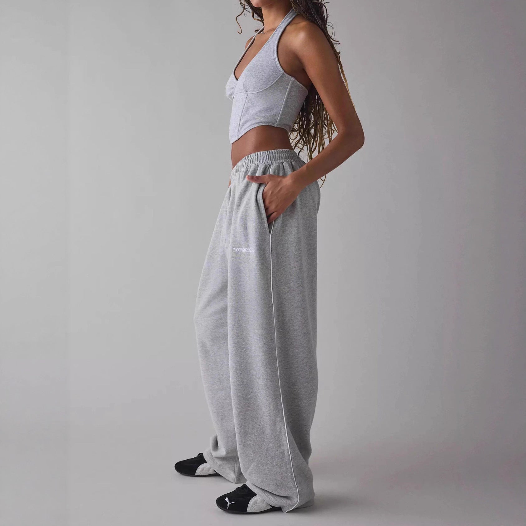 Embroidered Casual Women's Loose Straight Elastic Waist Versatile Pants