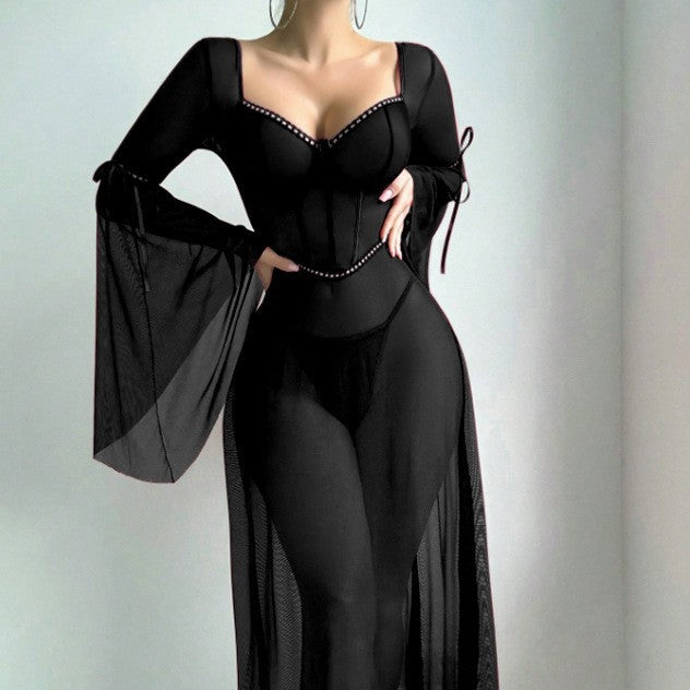 Mesh Split Dress Split Sexy Suit