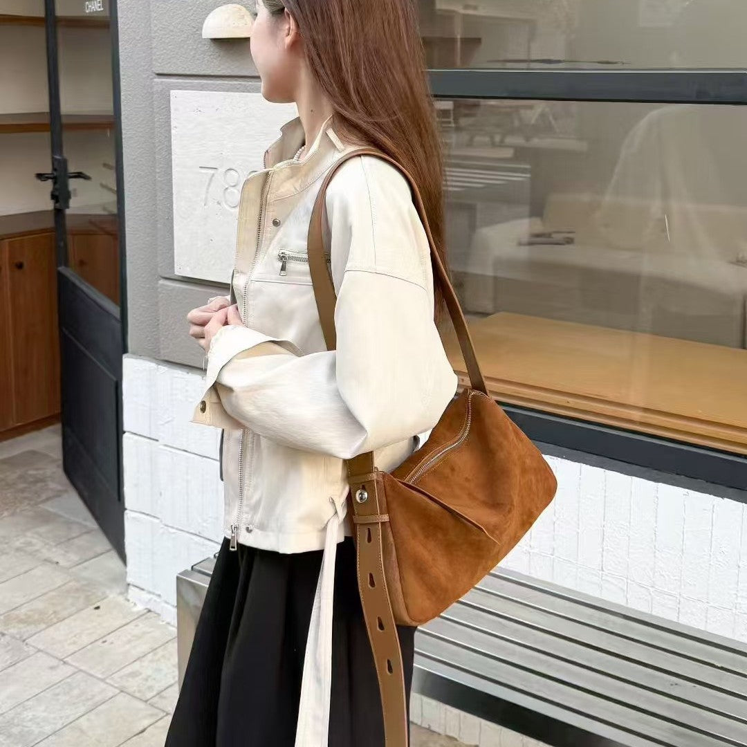 Genuine Leather Pillow Bag Frosted Cowhide Shoulder Bag