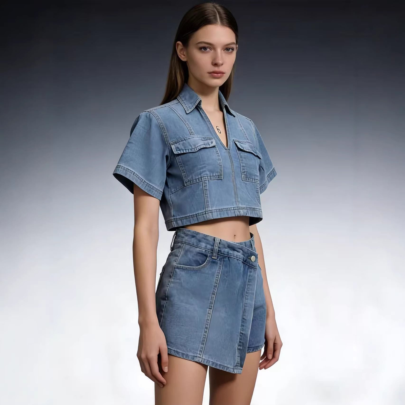 Top And Spicy Skirt With A High Asymmetrical Waist