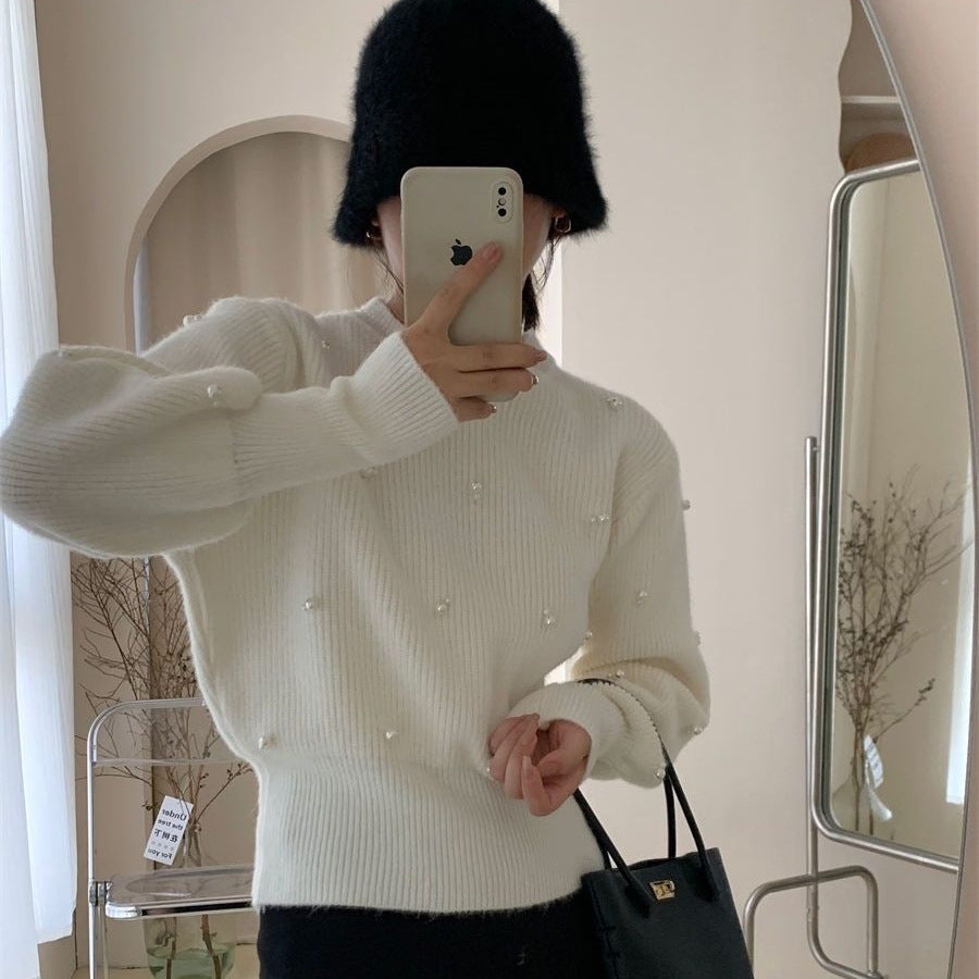 Round Neck Pullover Beaded Sweater