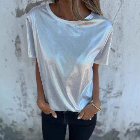 Loose Fit Round Neck Solid Color Short Sleeve