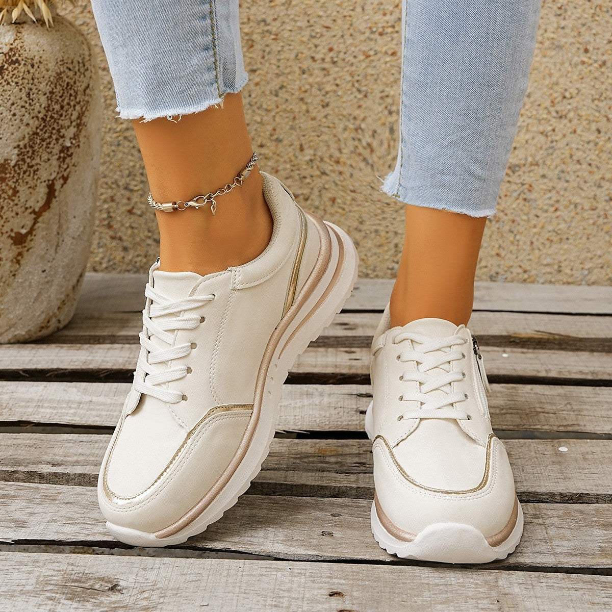 Side-zip Breathable Sneakers With A Chunky Sole For Comfort