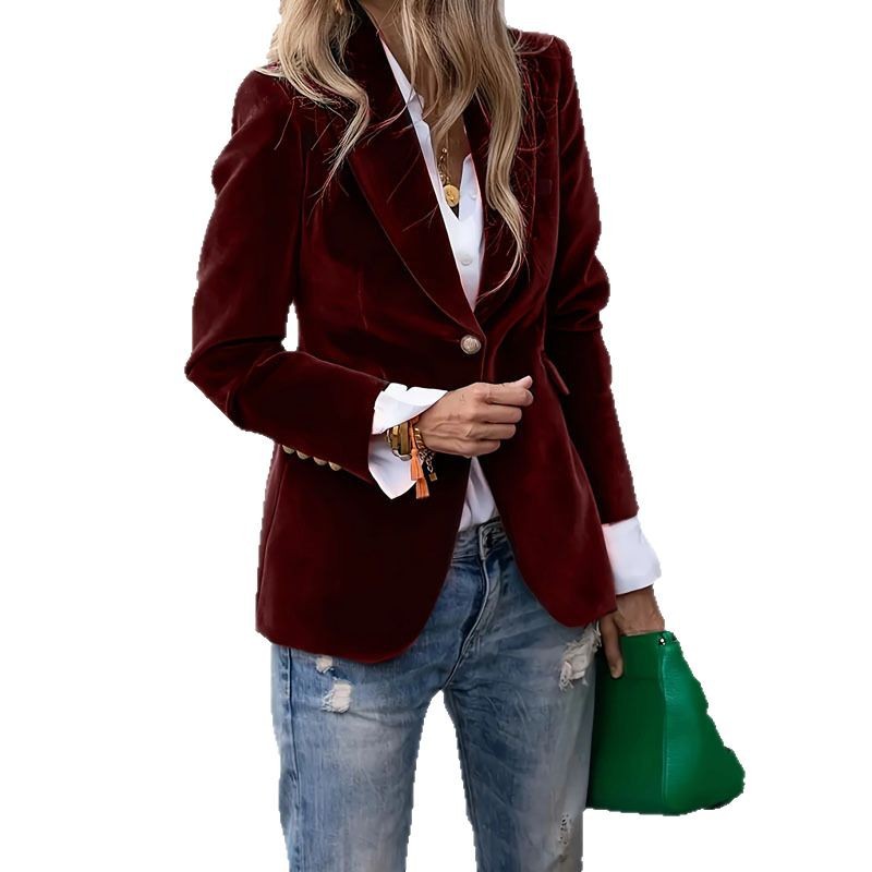 Elegant Figure-flattering Velvet Blazer With A Refined Touch