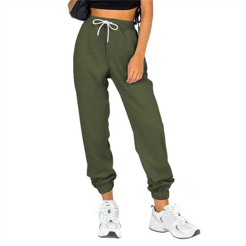 Women's Waist Belt Pocket High Waist Ankle-tied Solid Color Casual Pants