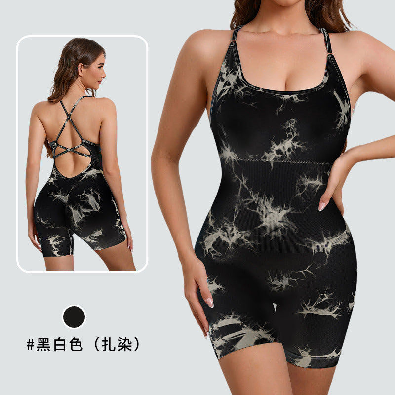Seamless Sports Jumpsuit With Cross Exposed Back, Quick Drying, Sexy Suspender, Fitness Outerwear, Yoga Suit