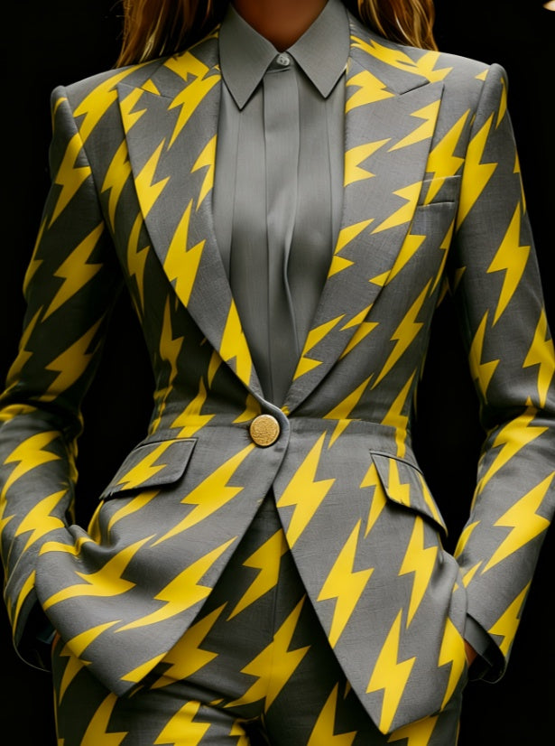 Houndstooth Lapel Slim Fit Suit Jacket For Women, Long Sleeve