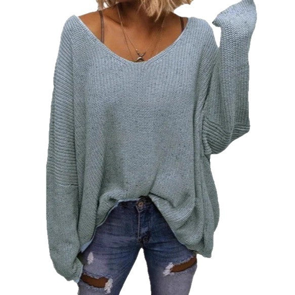 V-neck Loose-fitting Long-sleeve Sweater