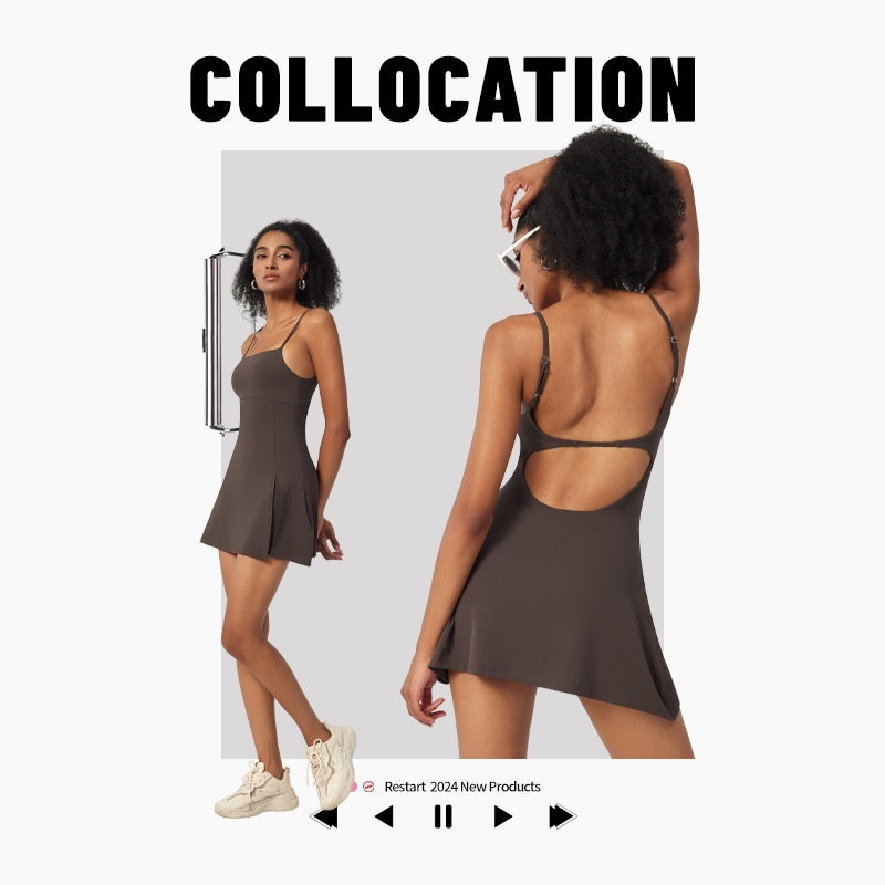 Anti-exposure Basic Sports Dress With Chest Pad Yoga Tennis Skirt