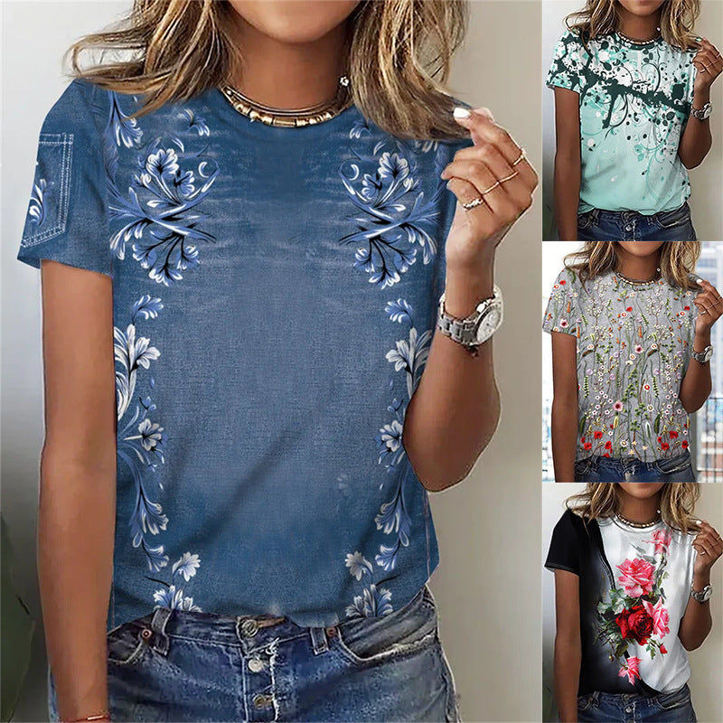 Women's Casual Pattern Digital Printed T-shirt