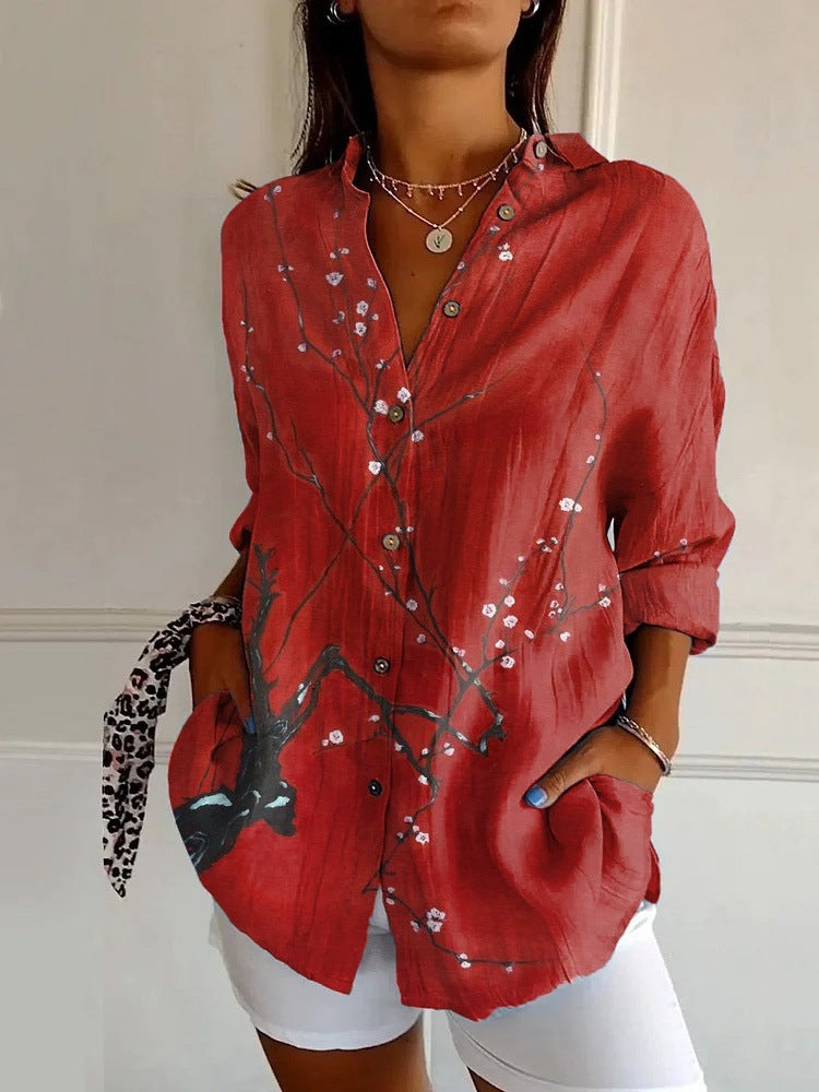 New Women's Long Sleeved Shirt For Summer Fashion, 3D Printed Shirt With Floral Pattern