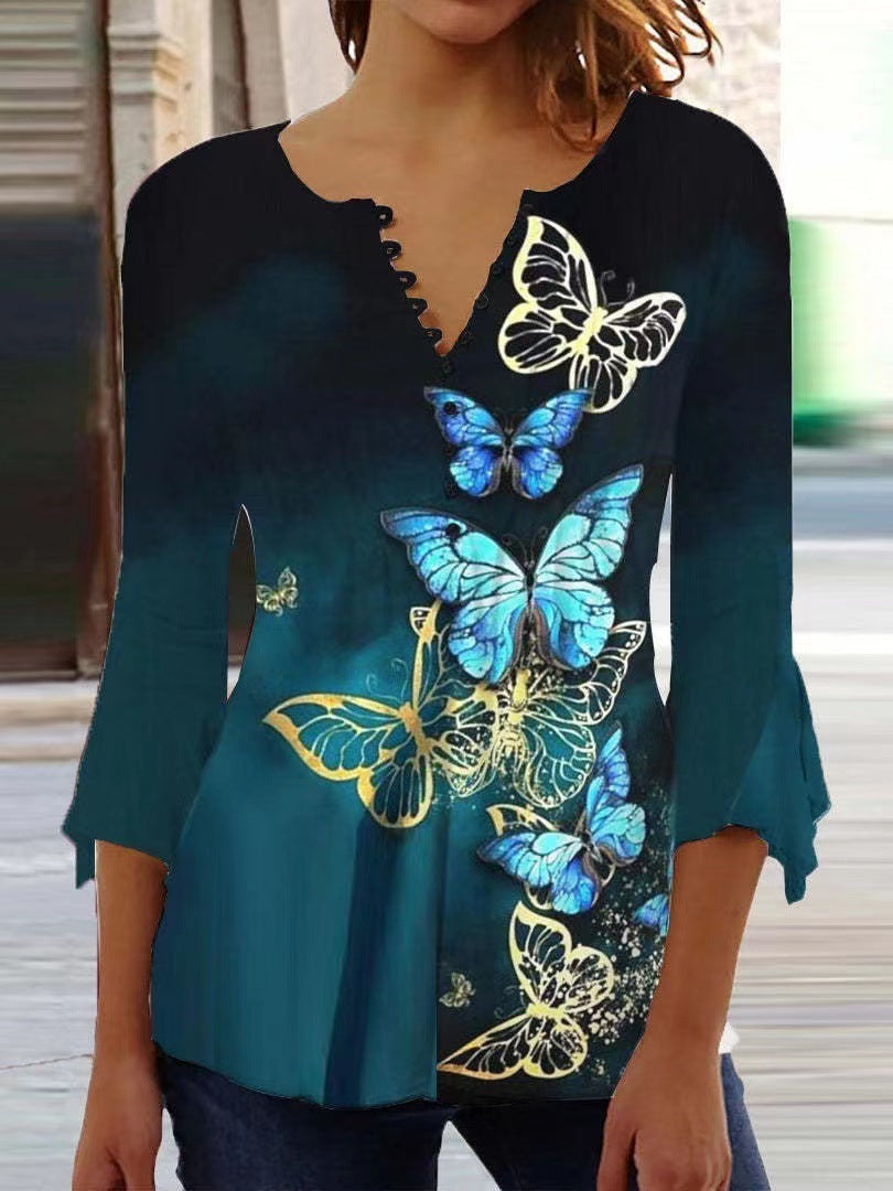 V-neck Slim-fit Printed Top Women