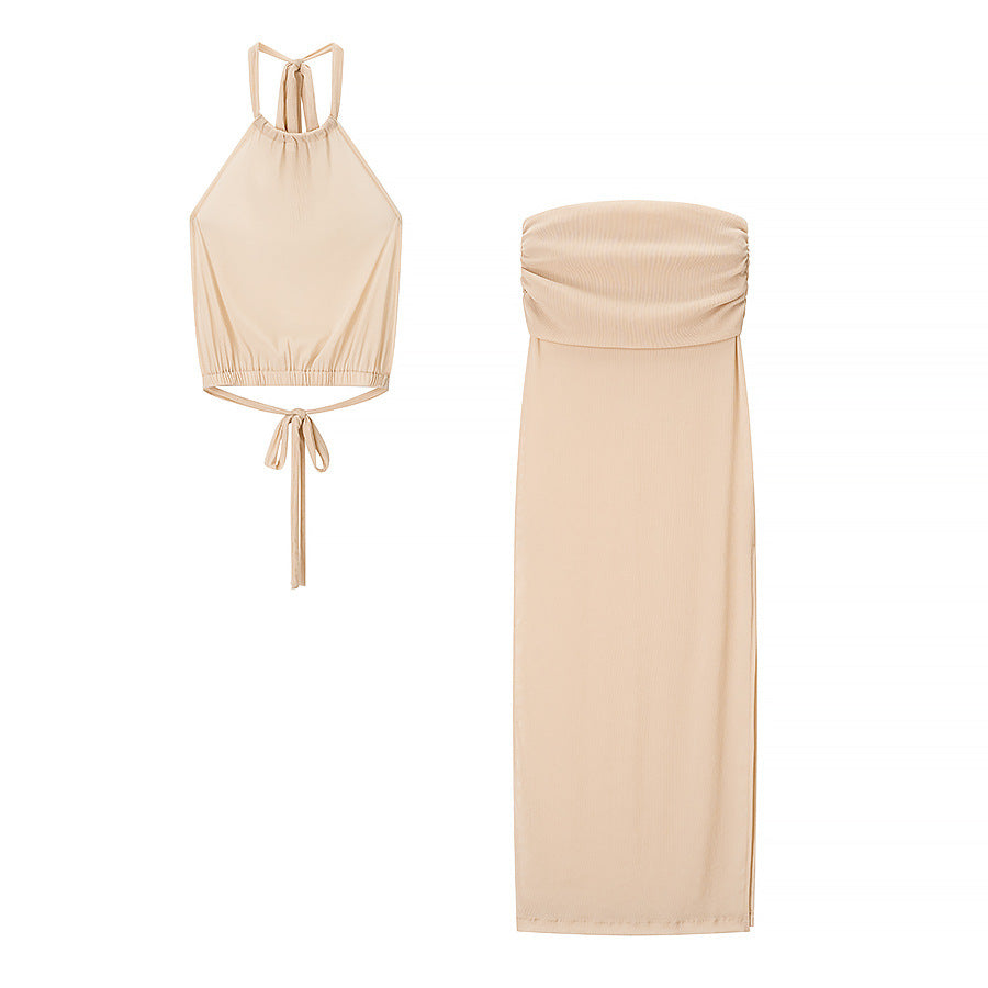 Midriff-Baring Tank Top And Sheath Maxi Dress Set