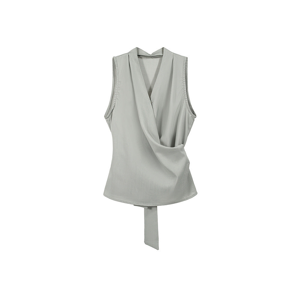 Solid Graceful And Fashionable V-neck Vest Strap Sleeveless Shirt