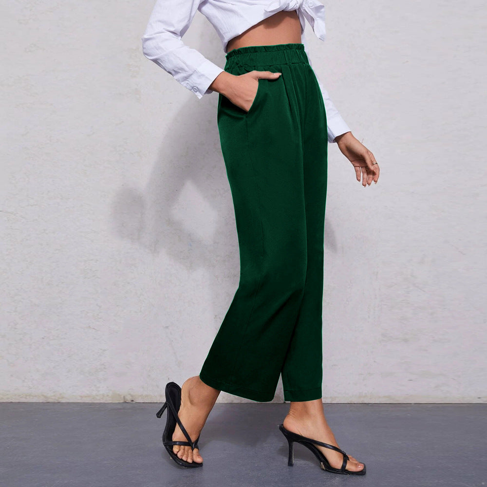 Women's Slim Waist Straight Leg Cropped Casual Pants