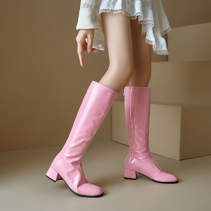 Womens Stylish Chunky-heeled Square-toe Over-the-knee Boots