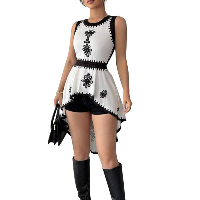 European And American Irregular Contrast Color Vest Dovetail Sleeveless Pullover Top Women's Clothing