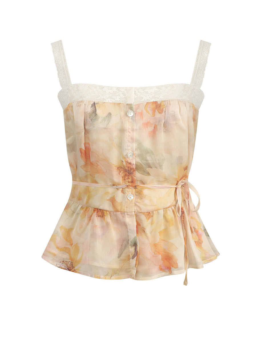 Beautiful V-neck Lantern Sleeve Floral Skirt