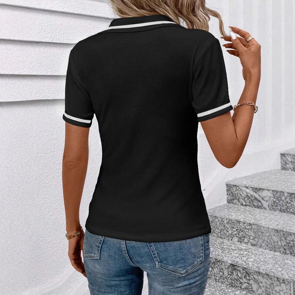 V-neck Solid-color Short-sleeve Casual T-shirt