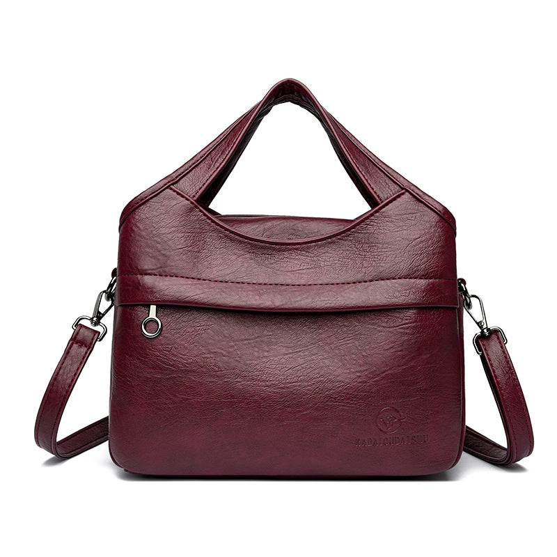 Retro-style Fashionable Patchwork-print Soft Leather Multi-compartment Tote Bag For Women