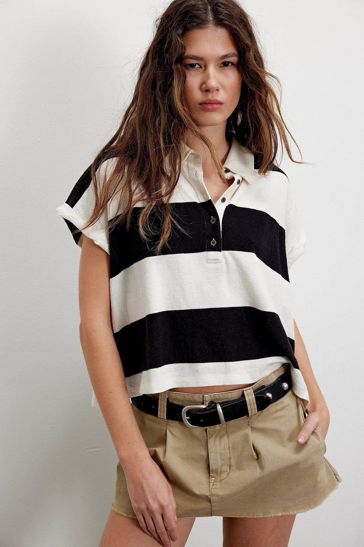 Womens Casual Striped Short-sleeve Loose T-shirt