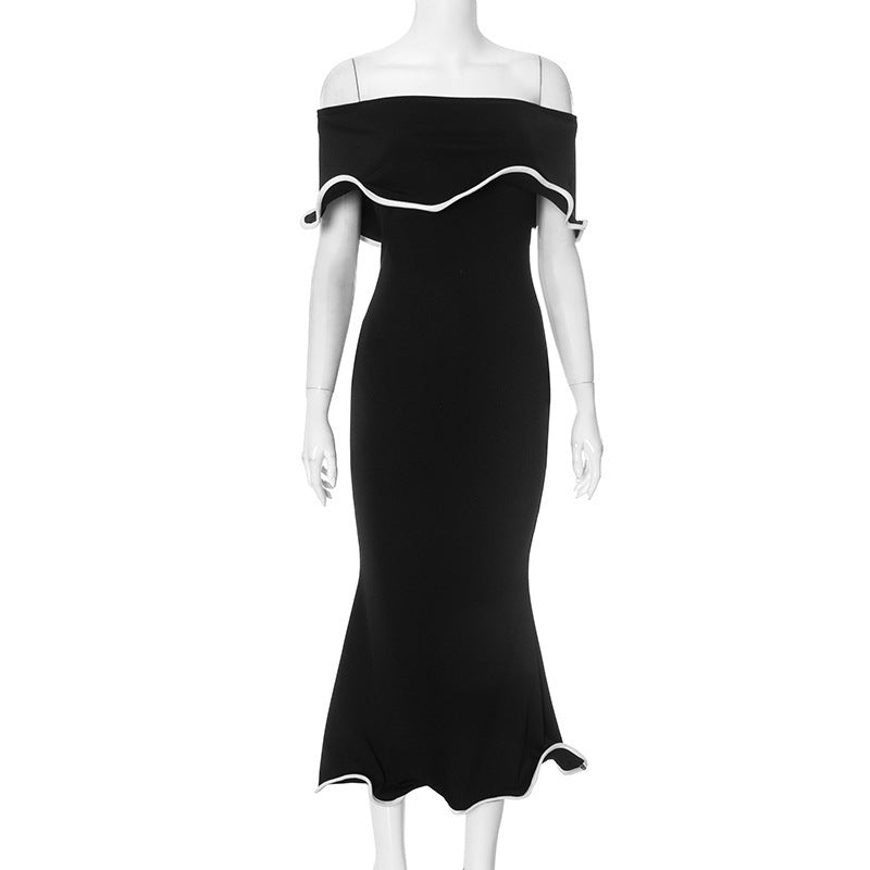 Contrast Color Waist Trimming Ruffles Tube Top Dress