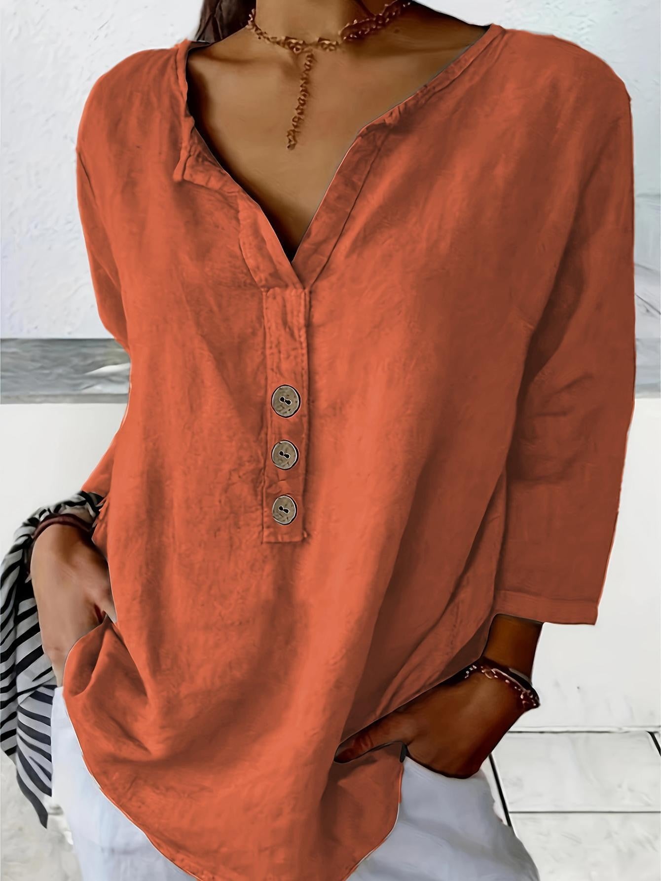 Solid Color Notched Collar Shirt Casual Button Shirt