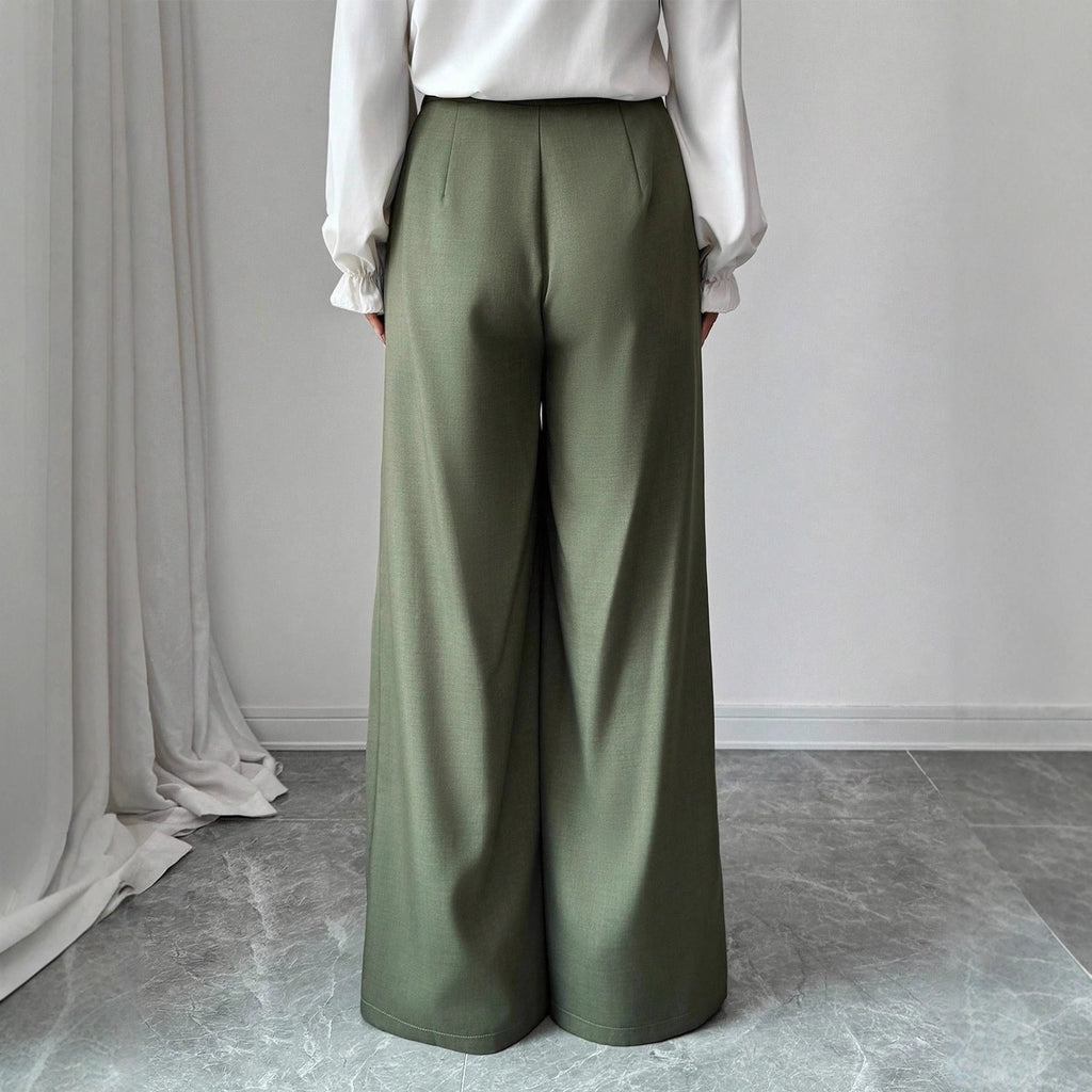 Elegant Pleated-texture Casual Pants With Buttons