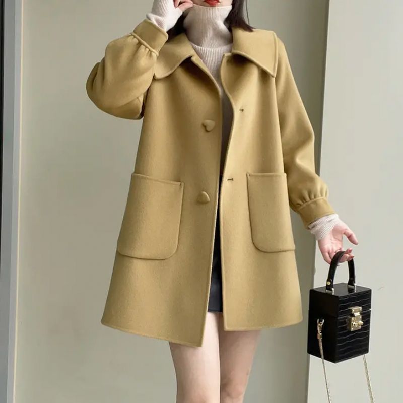 Womens Stylish Casual Doll-Neck Wool Coat